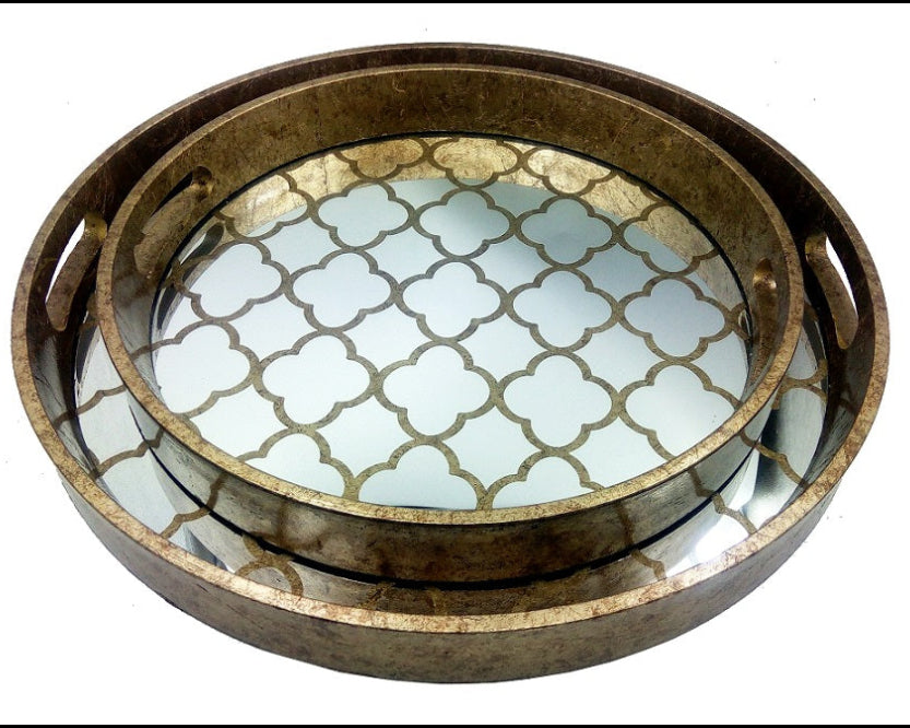 Set of Two 'Burgundy' Round Trays