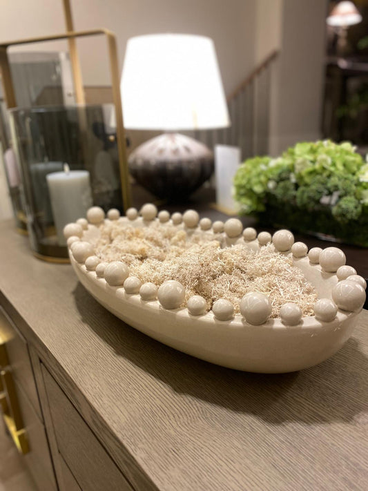 Cream Oval Bobble Edged Bowl