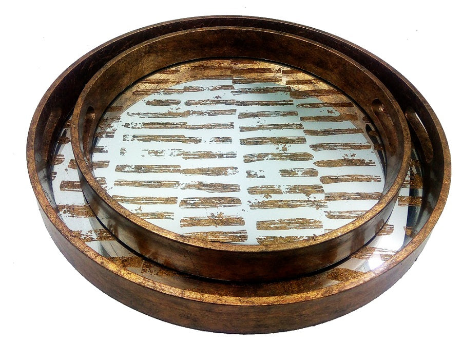 Set of Two 'Geronimo' Mirrored Round Trays