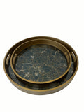 Set of Two 'Malachite' Round Trays