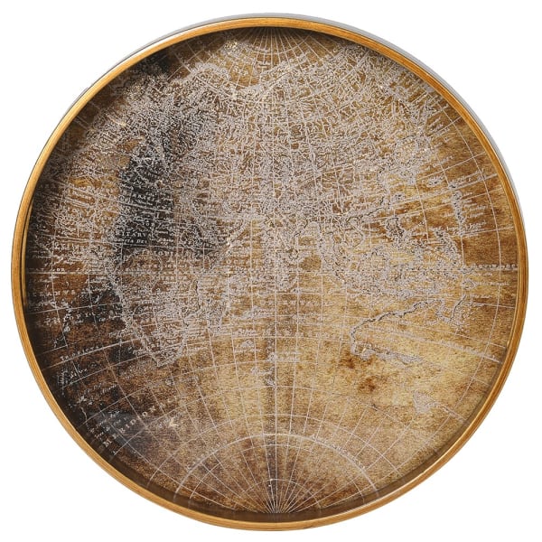 Glass World Map Tray in Gold