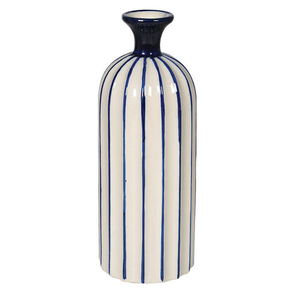Medium Painted Blue and White Stripe Ceramic Bud